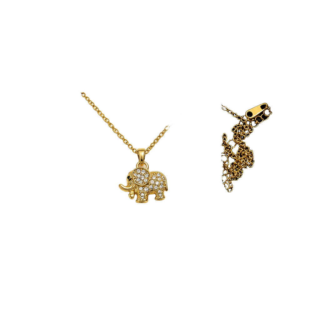 New in box fashion necklace elephant pendant gold tone rhinestone 1