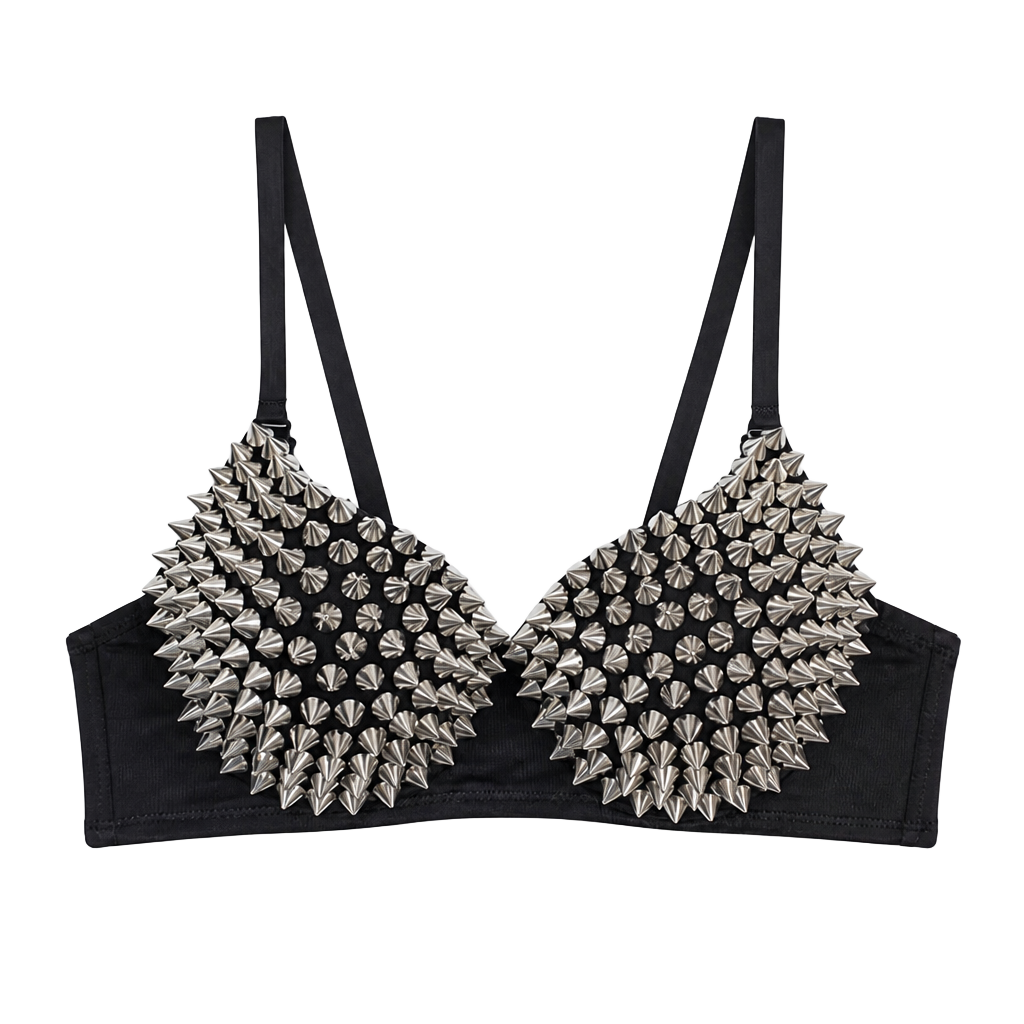 SHEIN ROMWE Punk Rock Silver Spiked Studded Bra Top 1