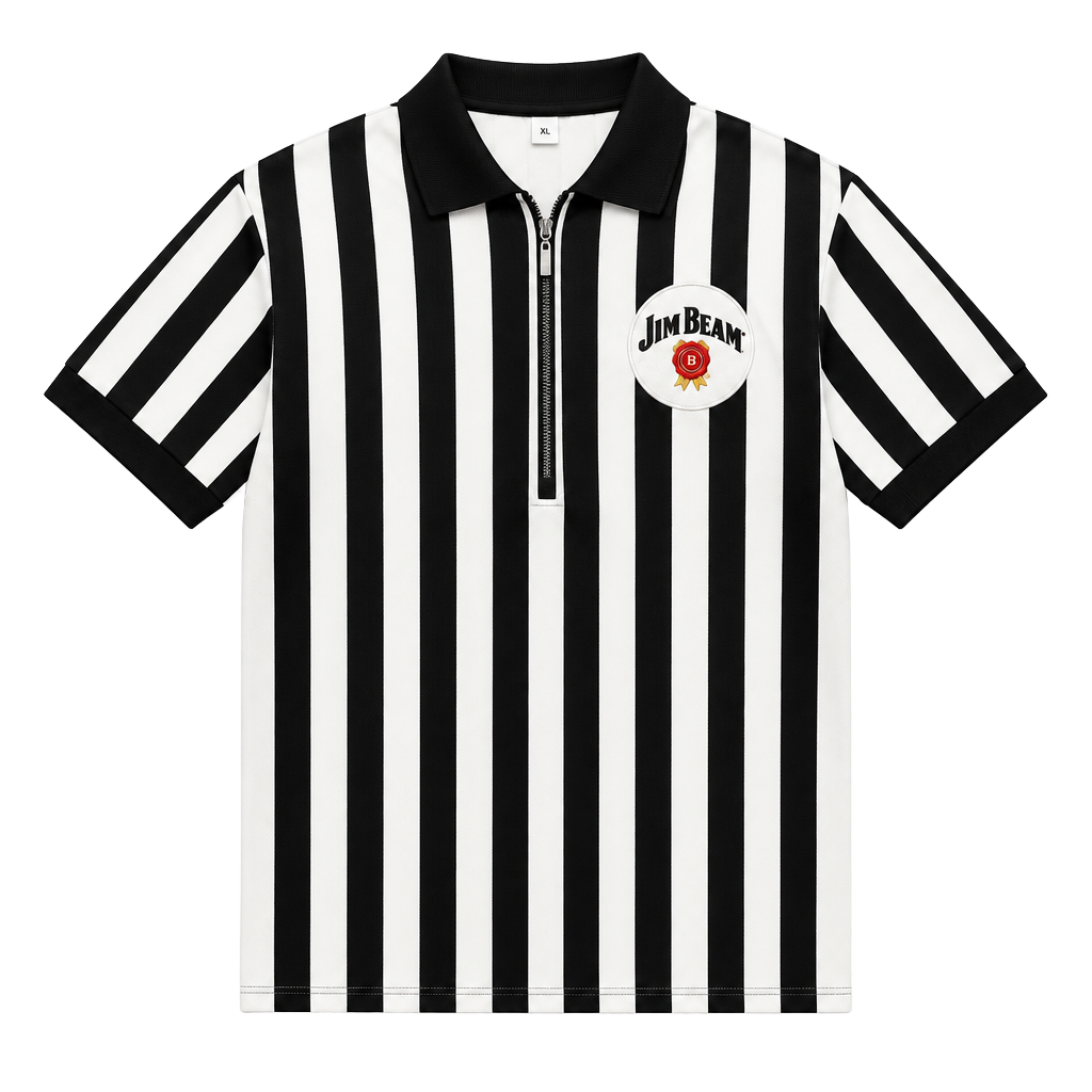 Jim Beam Referee Quarter Zip Shirt Size M Black White Striped Polo 1