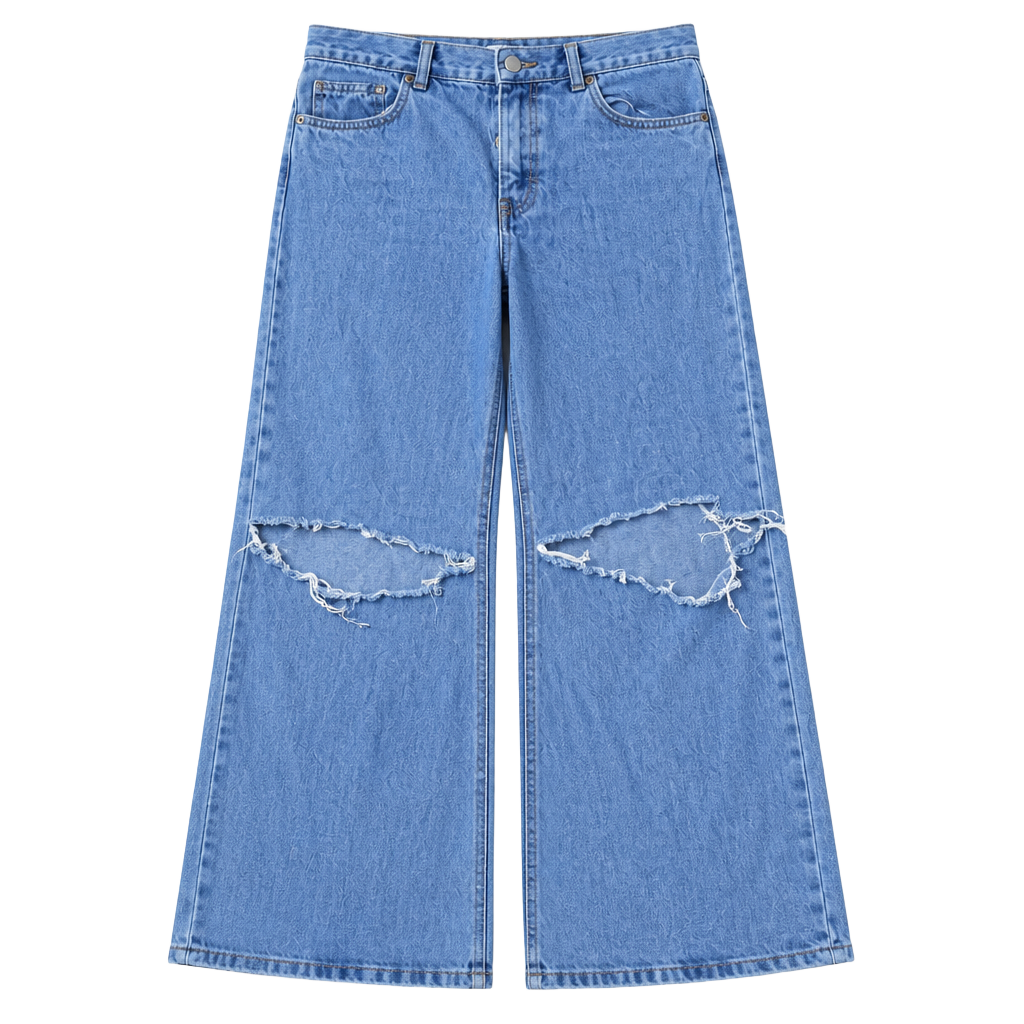 H&M Distressed Wide Leg Jeans US 4 Light Wash 1