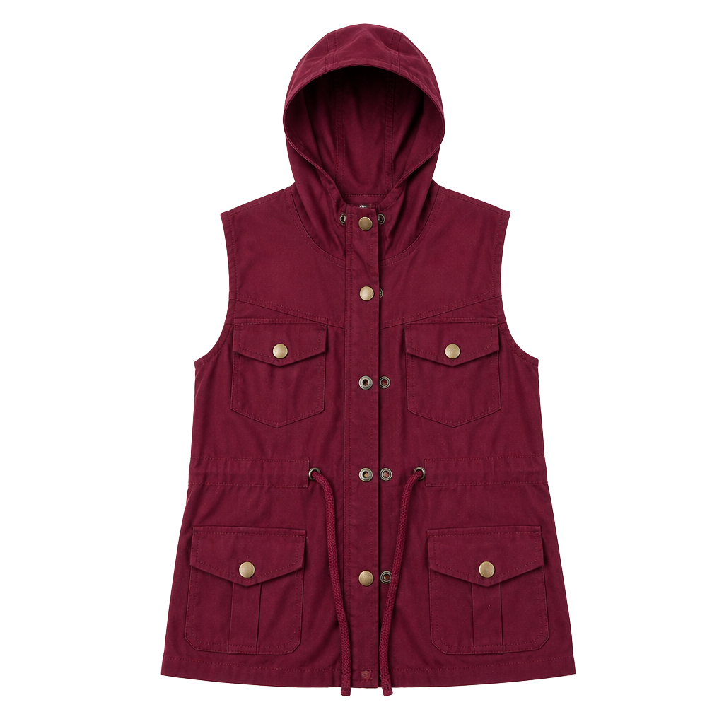 Boutique Girls Hooded Utility Vest Size 6/7 Burgundy Cargo 1