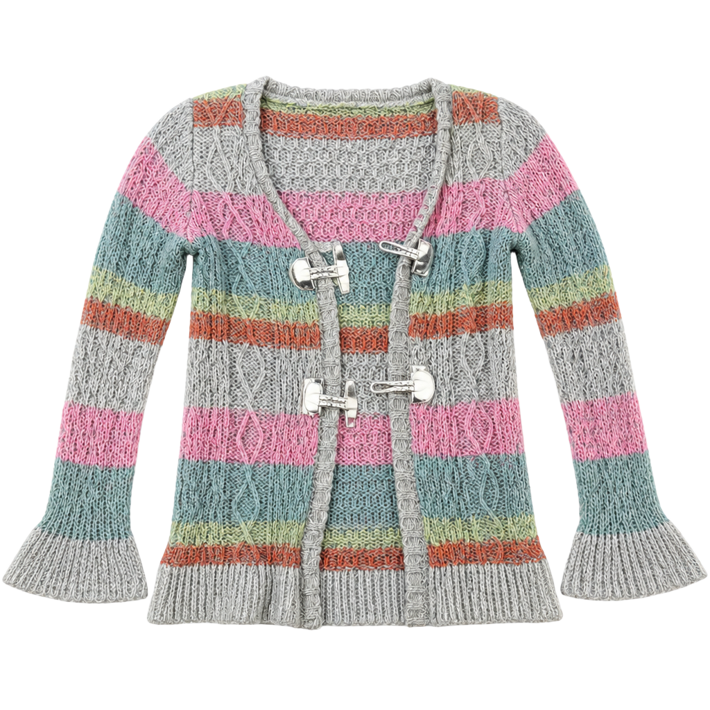 Little Lass Striped Cardigan Size 4T Multi Bell Sleeve Knit Sweater 1