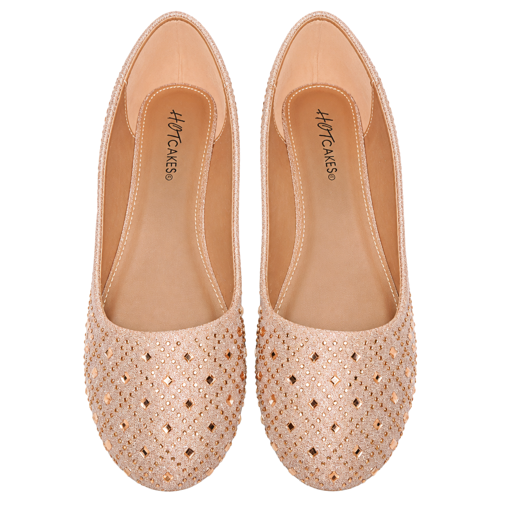 Hotcakes Rose Gold Rhinestone Embellished Ballet Flats 1