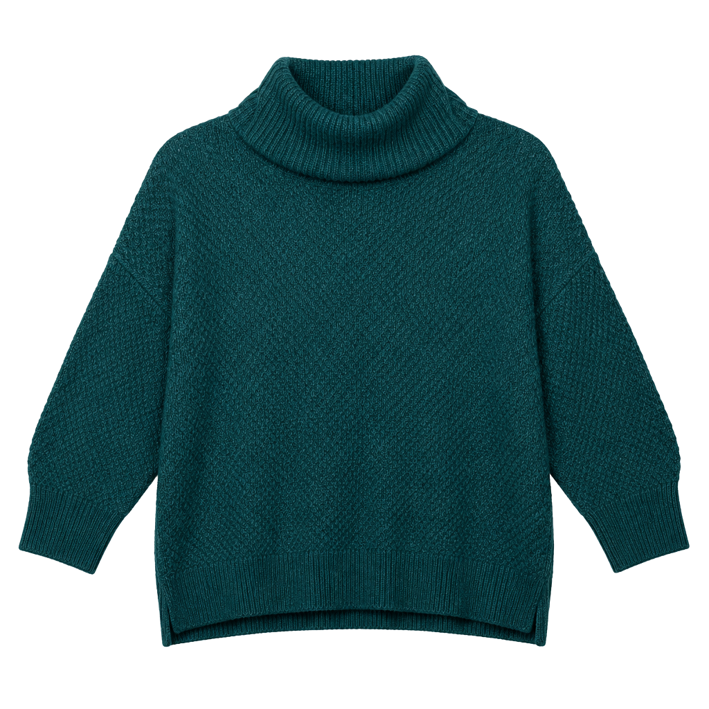 LOFT Wool Angora Blend Cowl Neck Sweater Womens Medium Green 3/4 Sleeve Knit 1