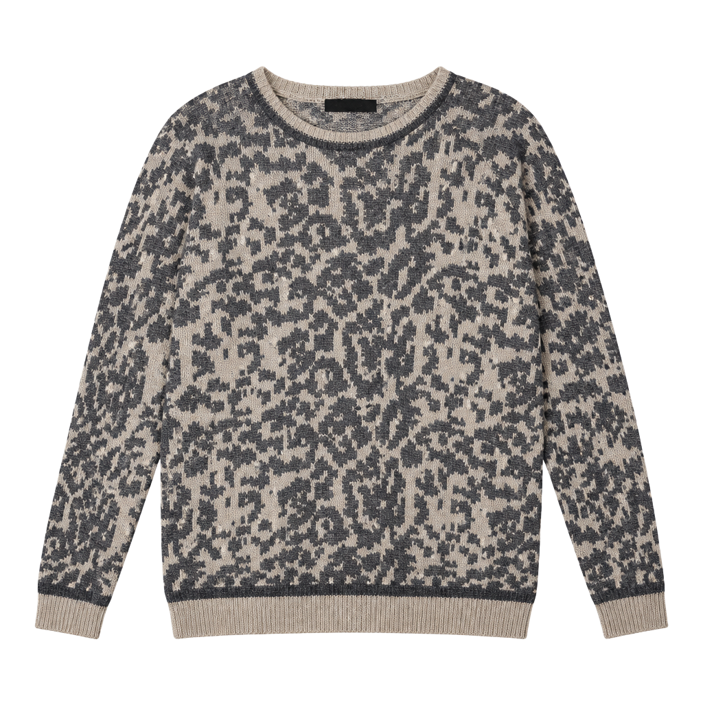Olivaceous Leopard Print Sweater Size L Angora Blend Knit Animal Knit Pullover 1