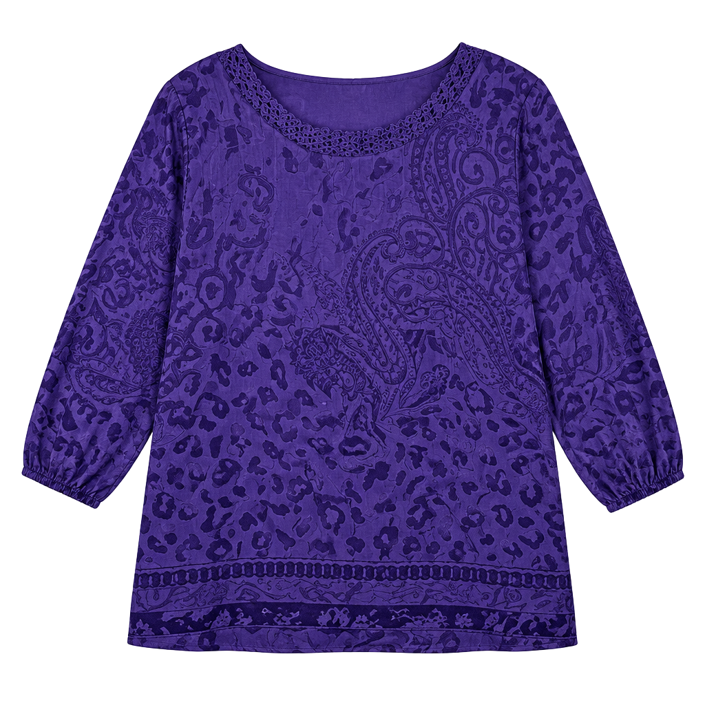 Chicos Purple Silk Blend Paisley Devore Burnout Tunic Blouse Top Womens Size 0 1
