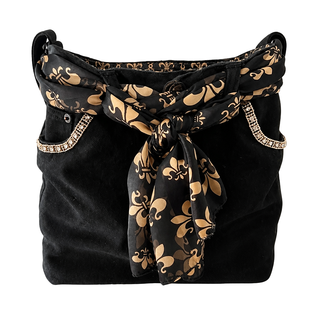 New Orleans Saints Team Fan Tote Bag Black Velvet Denim Upcycled Handmade NWOT 1