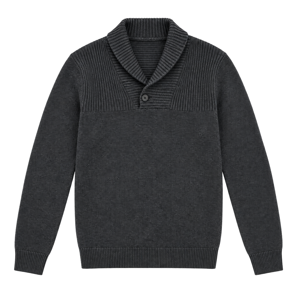 Geoffrey Beene Shawl Collar Sweater Black Knit Button Pullover 1