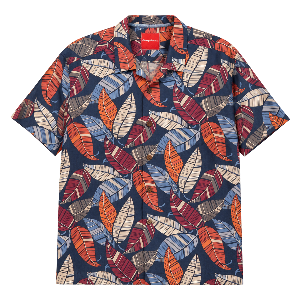 Tommy Bahama Mens Silk Hawaiian Shirt Medium Abstract Leaf Short Sleeve Cruise 1