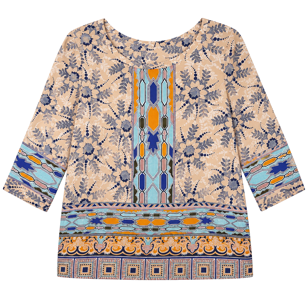 Maeve Anthropologie Silk Sydney Blouse Multi Print 3/4 Sleeve Top 1