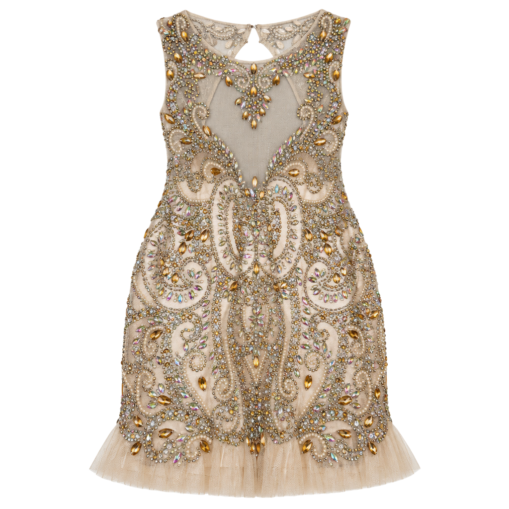 Dancing Queen Prom Dress 1106 Size M Gold Beaded Long Gown 1