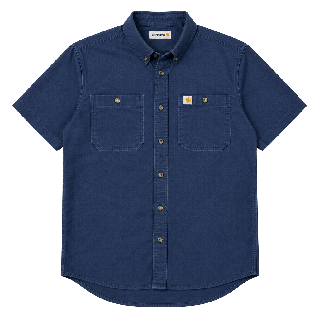 Carhartt Relaxed Fit Short Sleeve Button Down Shirt Size M Navy Blue 1