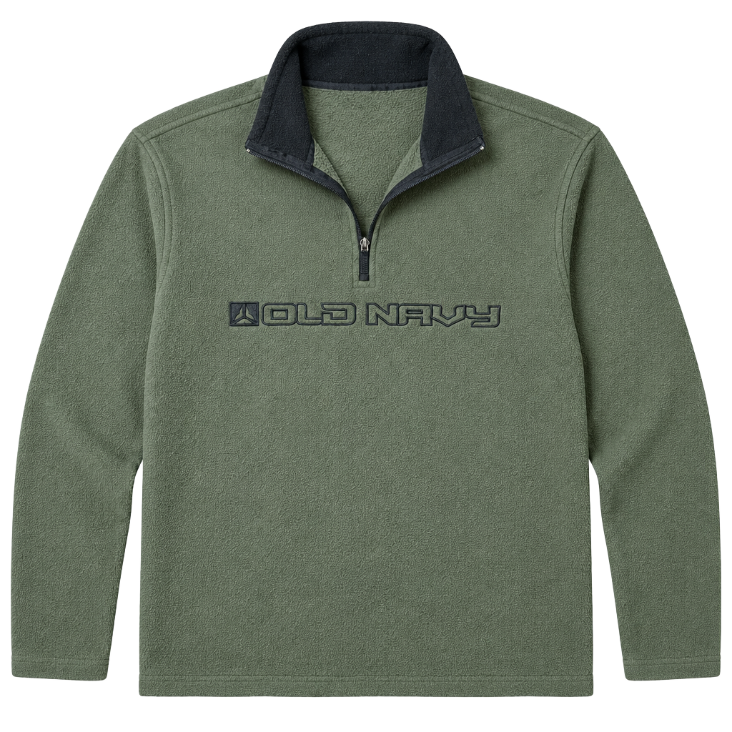 Vintage Old Navy 1/4 Zip Fleece Pullover Spell Out Size L Green Embroidered Logo 1