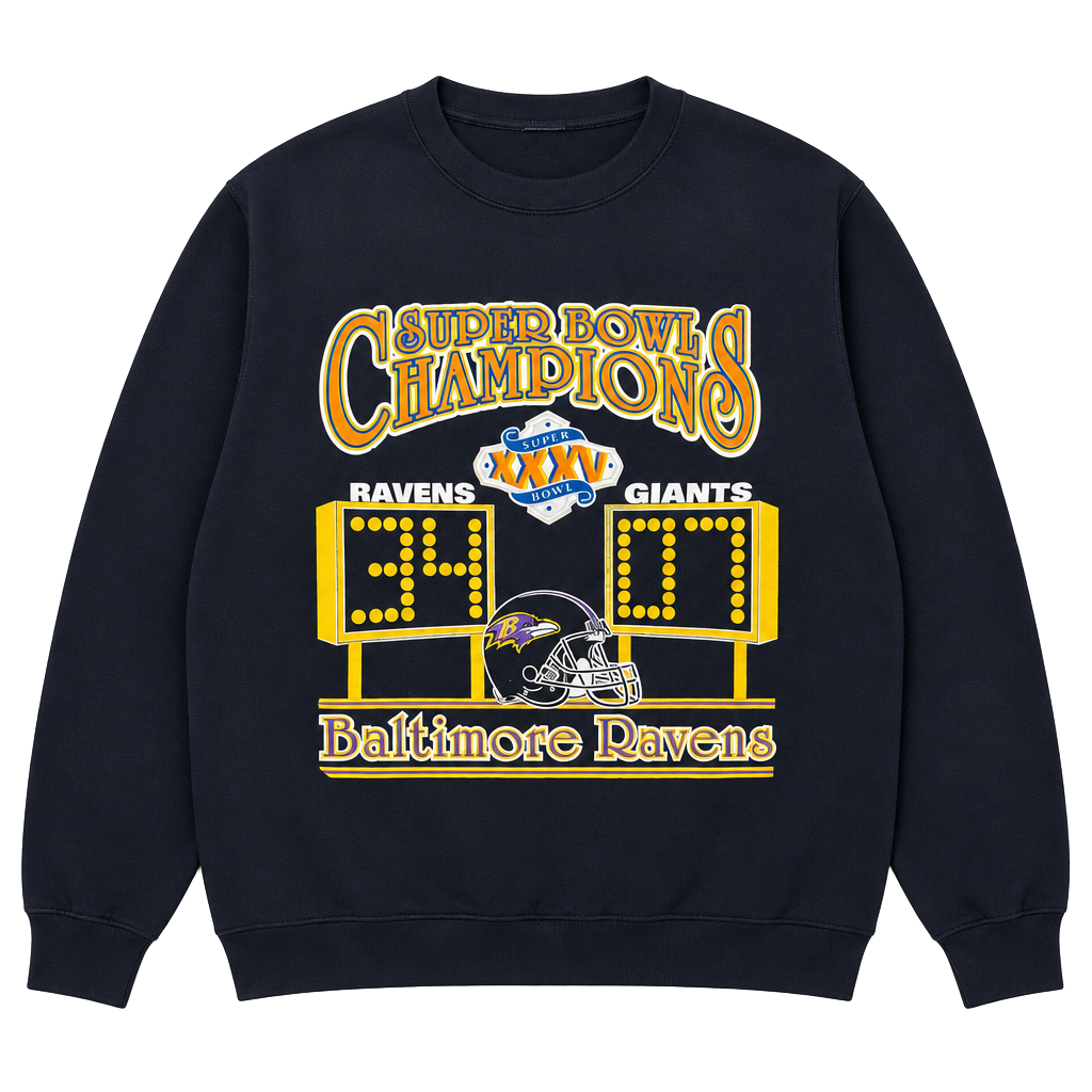Vintage Tultex Baltimore Ravens Super Bowl XXXV Sweatshirt XL Black 1