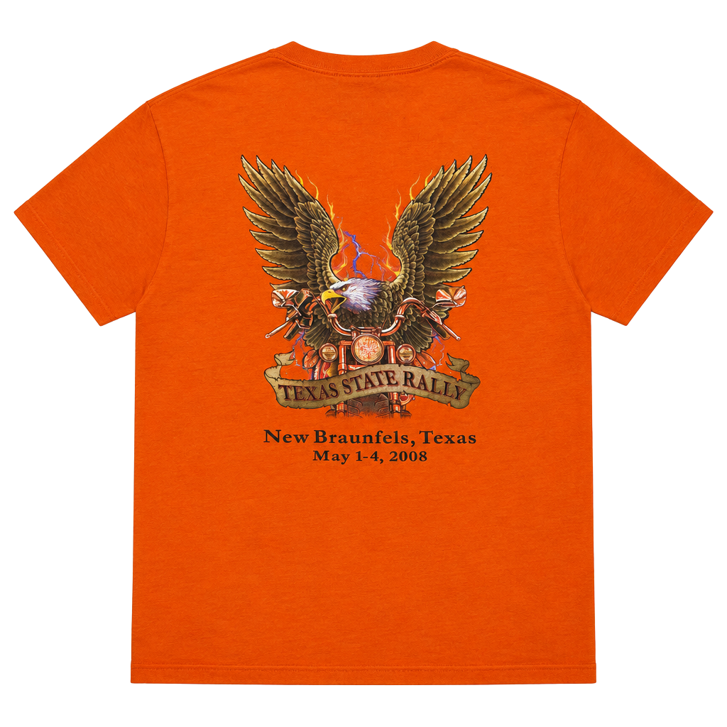 Y2K Texas State Rally 2008 T-Shirt Size L Orange Motorcycle American 1