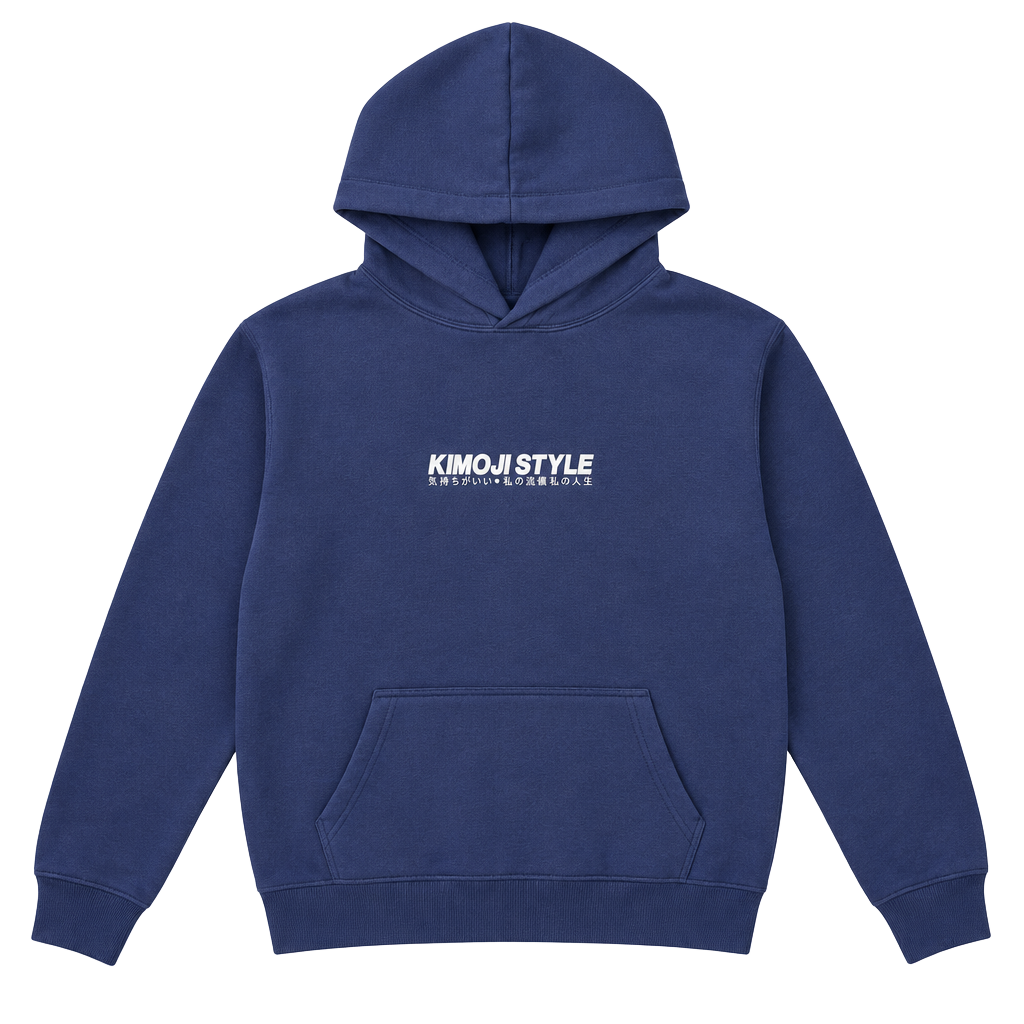 Kimoji Style Anime JDM Graphic Hoodie Size L Navy Blue Kawaii Reckless 1