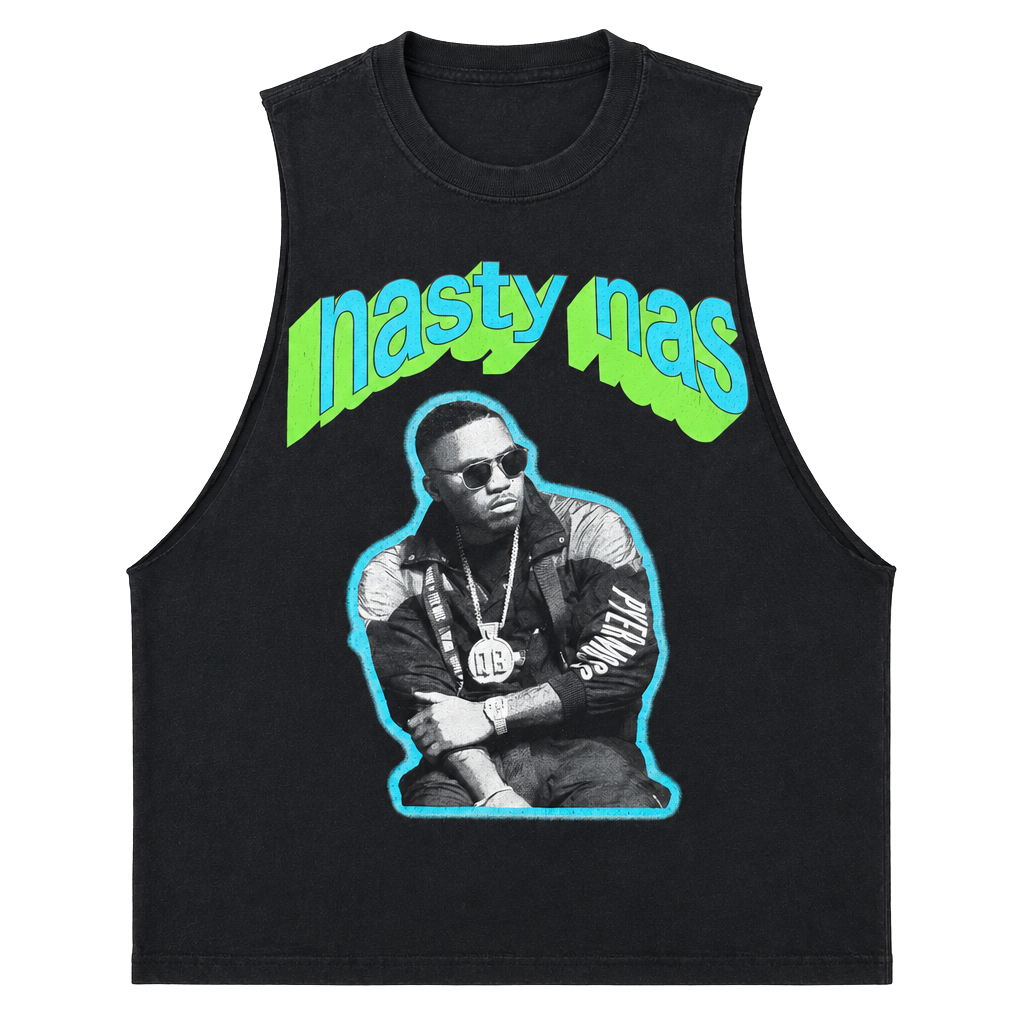 Nas Nasty Nas Graphic Print Black Cotton Drop Armhole Tank Top M 1