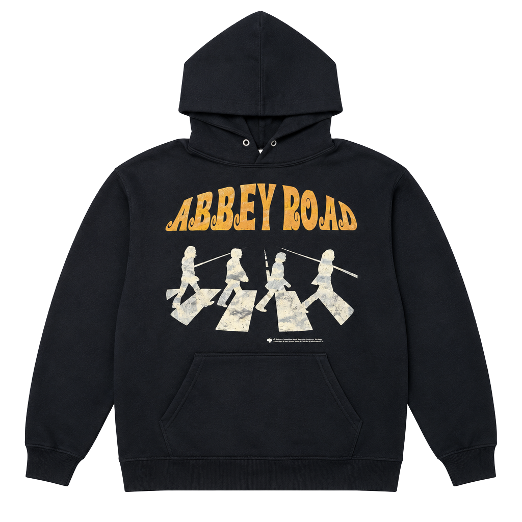 Vintage The Beetles Abbey Road Hoodie Size XL Black Gold 2007 RARE PRINT 1