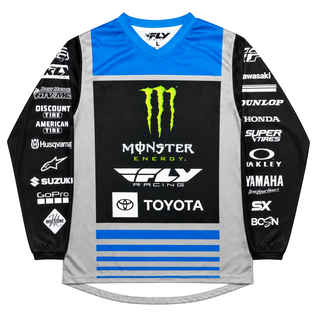 Monster Energy Fly Racing Motocross Jersey Black Blue Men L Dirtbike Moto X 1