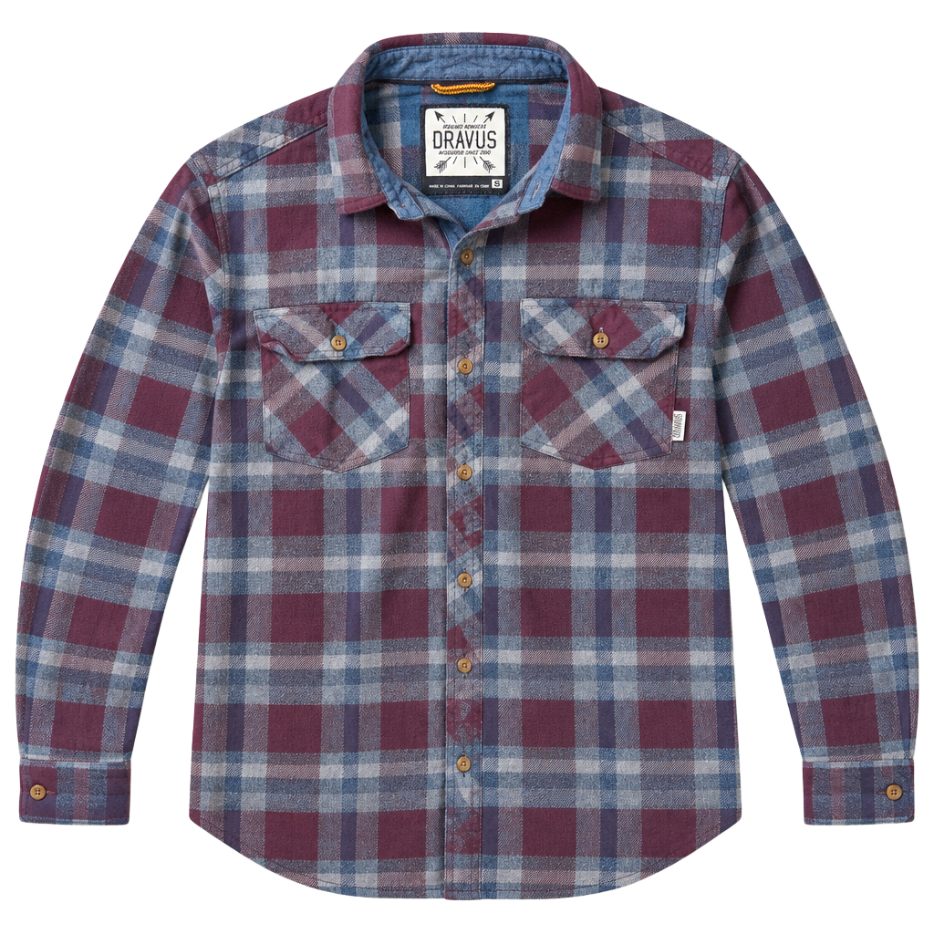 Dravus Plaid Long Sleeve Flannel Shirt Size S Burgundy Blue 1