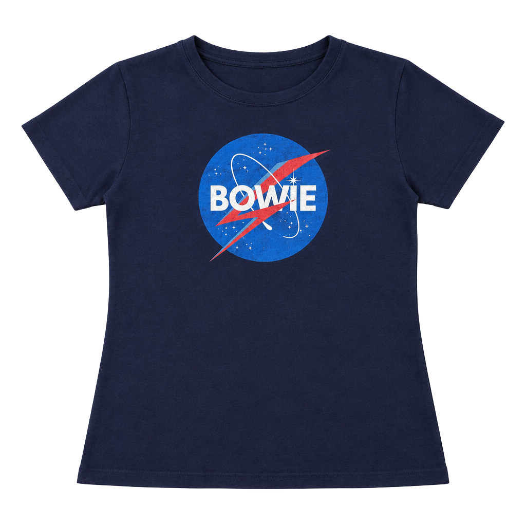 David Bowie To The Moon NASA Graphic T-Shirt Navy Blue 1