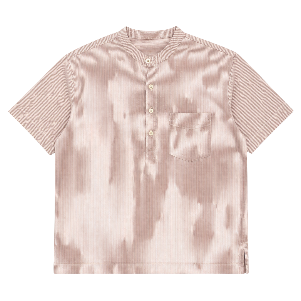 Club Monaco Striped Short Sleeve Grandad Collar Popover Shirt 1