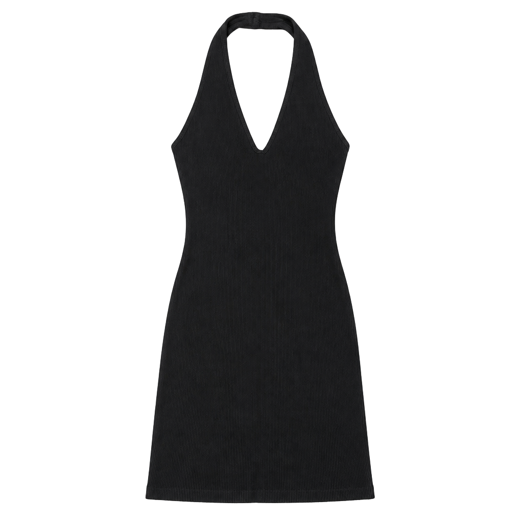 Fashion Nova Ribbed Black Halter Mini Dress 1