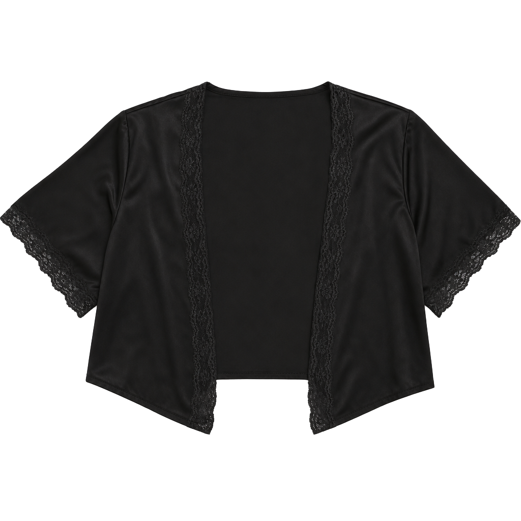 Princess Polly Black Satin Lace Trim Tie Front Shrug Size US 6 1