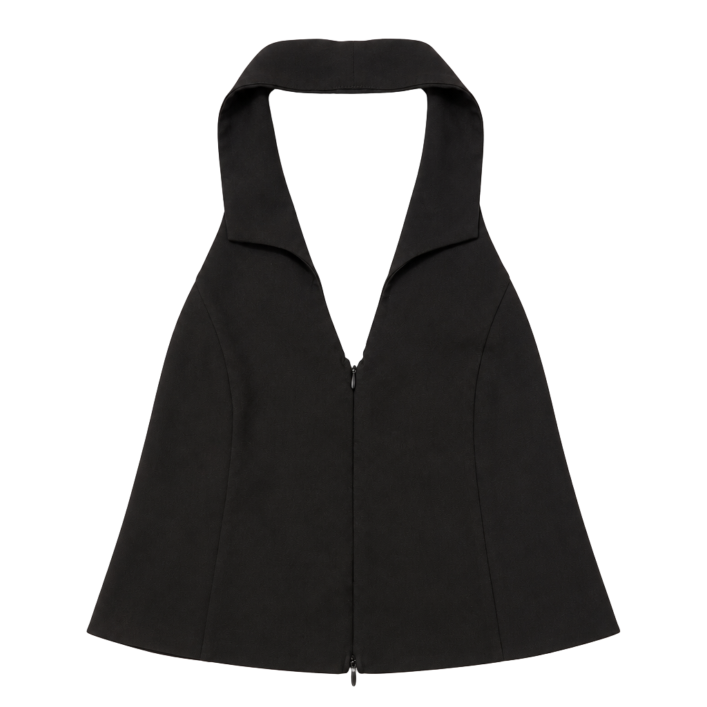 Iris Black Halter Neck Collared Top Size L 1