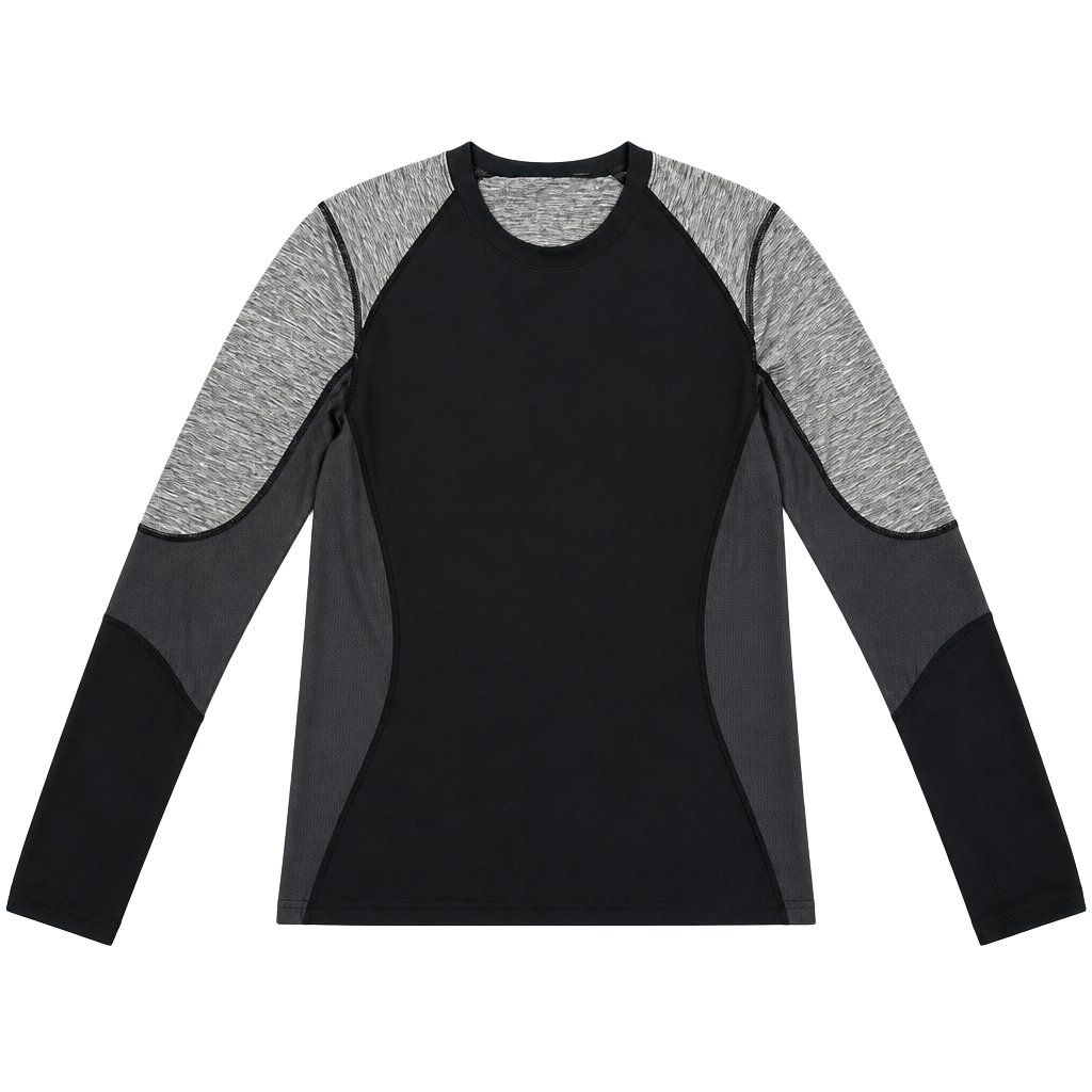 SHE Outdoor Black and Gray Long Sleeve Athletic Shirt with Thumb Holes 1