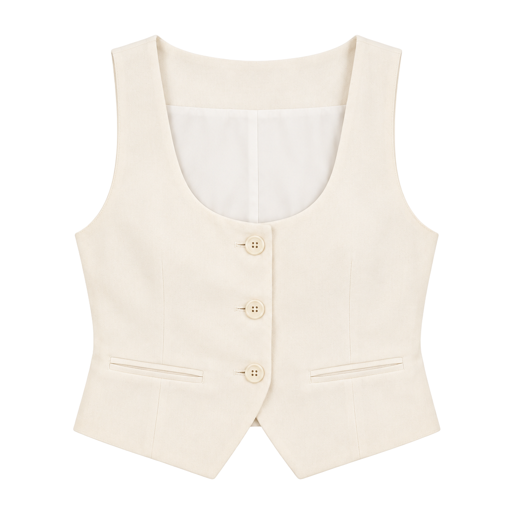 Fashion Nova White Sleeveless Button Front Split Detail Waistcoat Size L 1