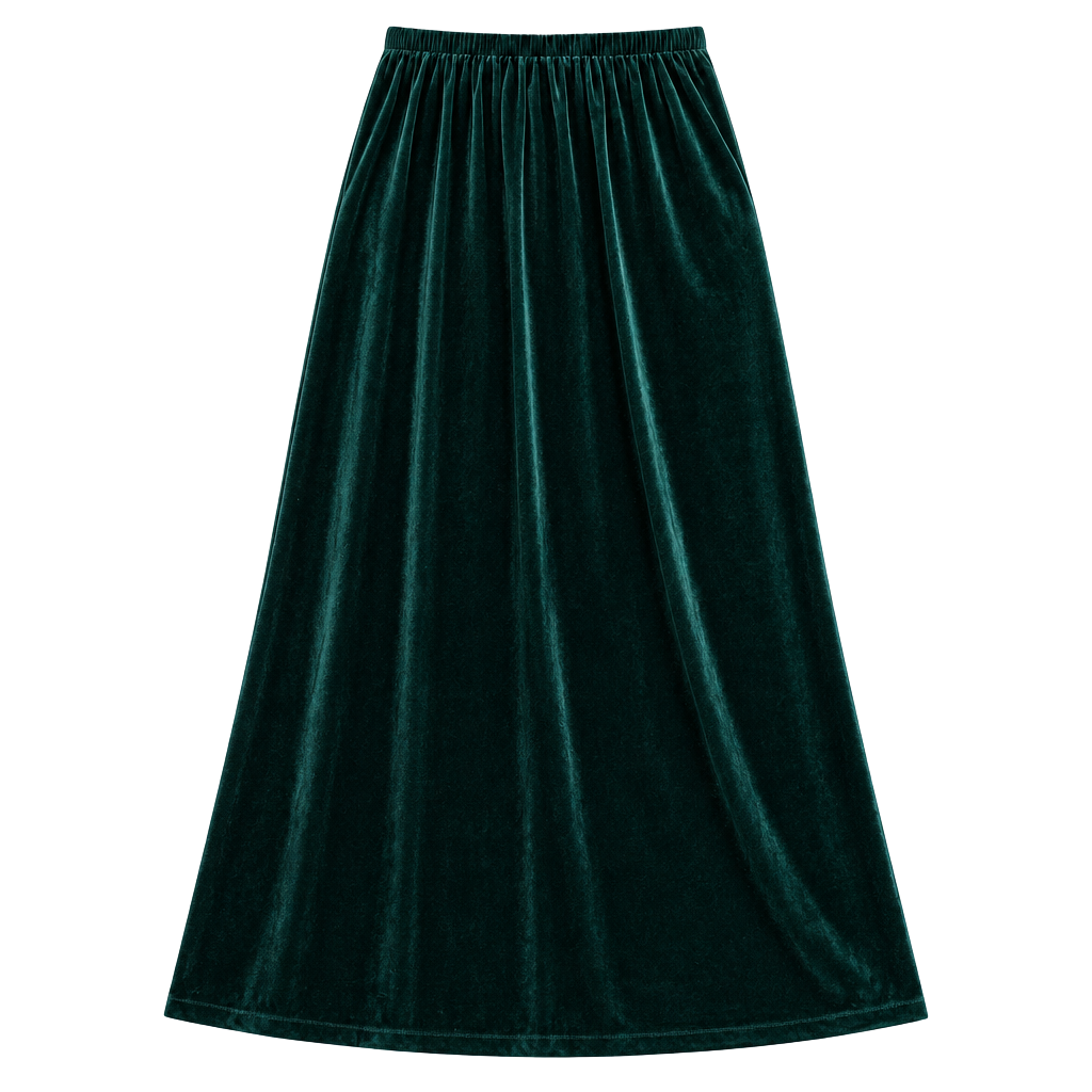 Women’s XL Green Velvet Maxi Skirt Stretch Elastic Waist Holiday Y2K 1