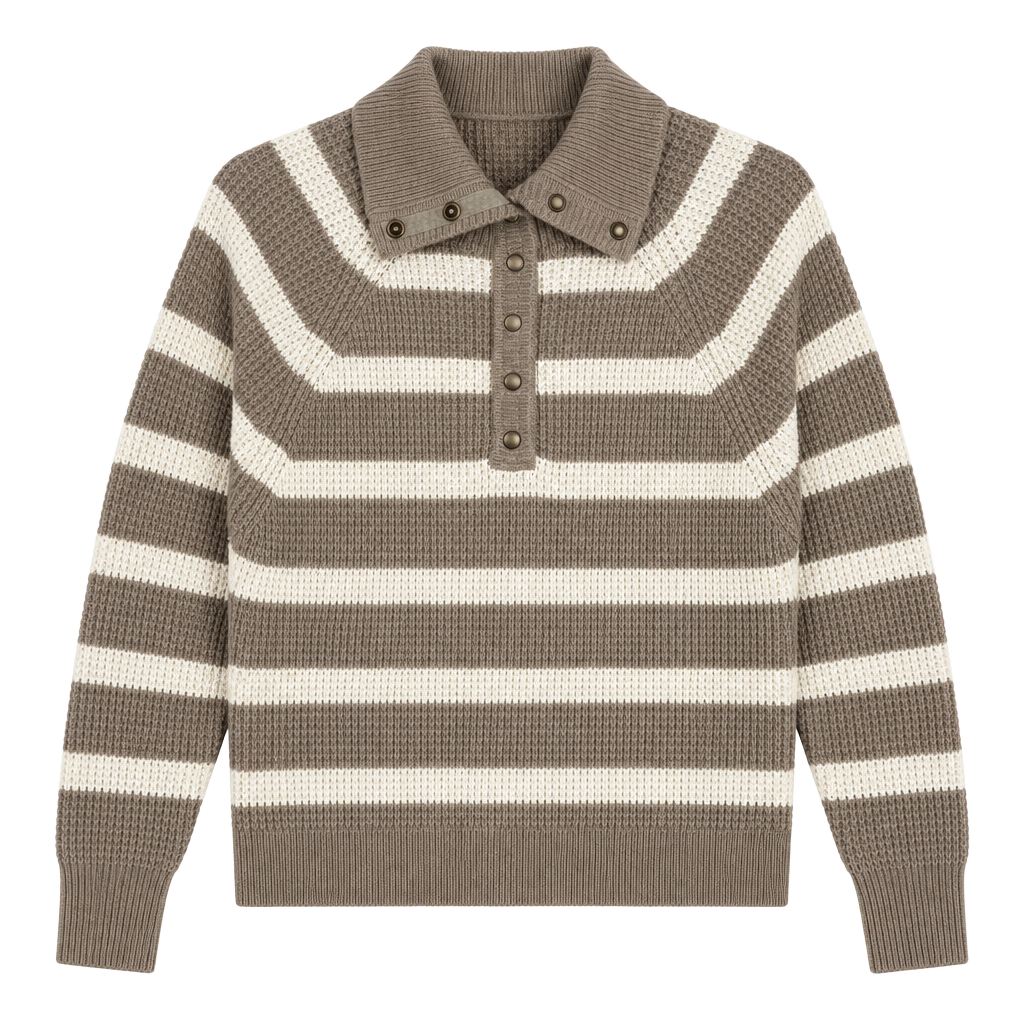 Carly Jean Los Angeles Striped Polo Sweater Tan White (315) 1