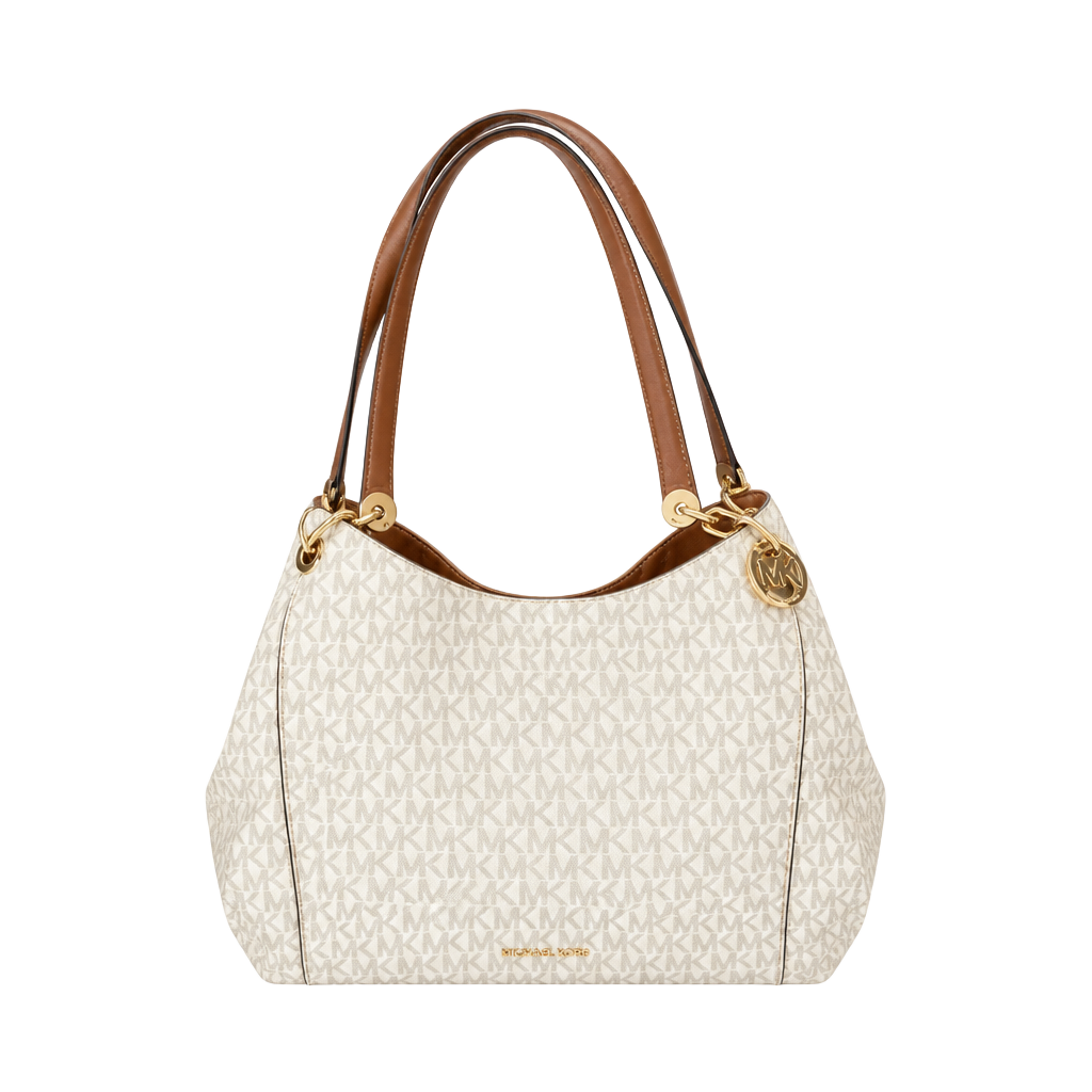 Michael Kors Lillie Large Signature Logo Shoulder Bag in Vanilla/Acorn 1