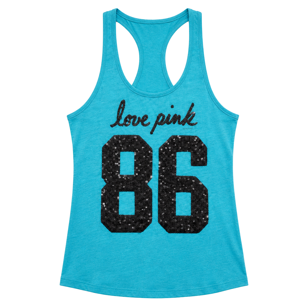 PINK Victoria's Secret Love Pink 86 Sequin Tank Top Size XS Blue Racerback 1
