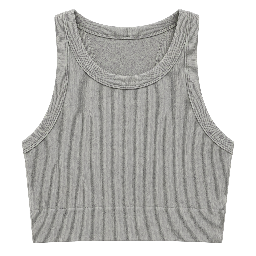Alo Yoga Seamless Delight High Neck Bra Blue Ribbed Crop Top size medium 1