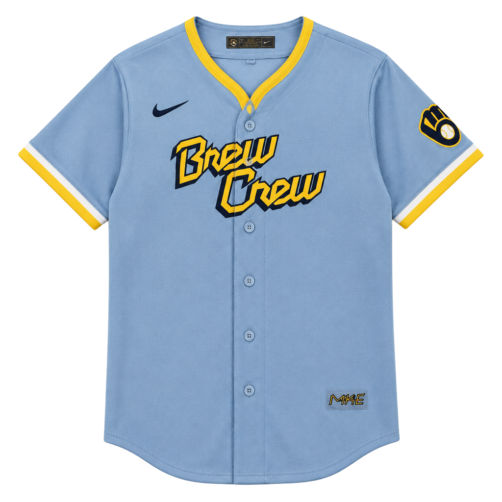 Nike Milwaukee Brewers City Connect Baseball Jersey Light Blue juniors/kids 1