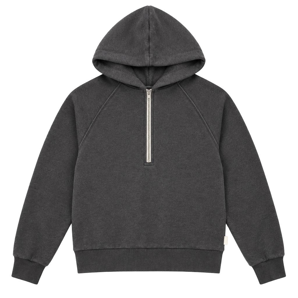 Vuori Restore Half-Zip Cropped Hoodie Size XS Washed Black Organic Cotton 1