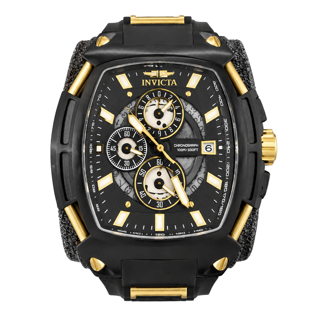 Invicta Chronograph Black And Gold Tonneau Watch 1