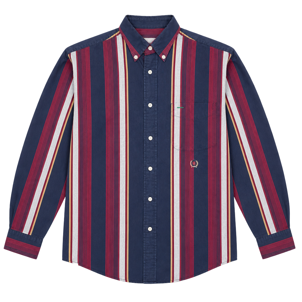 Vintage 90s Tommy Hilfiger Crest Logo Striped Button Down Shirt Men's Large 1