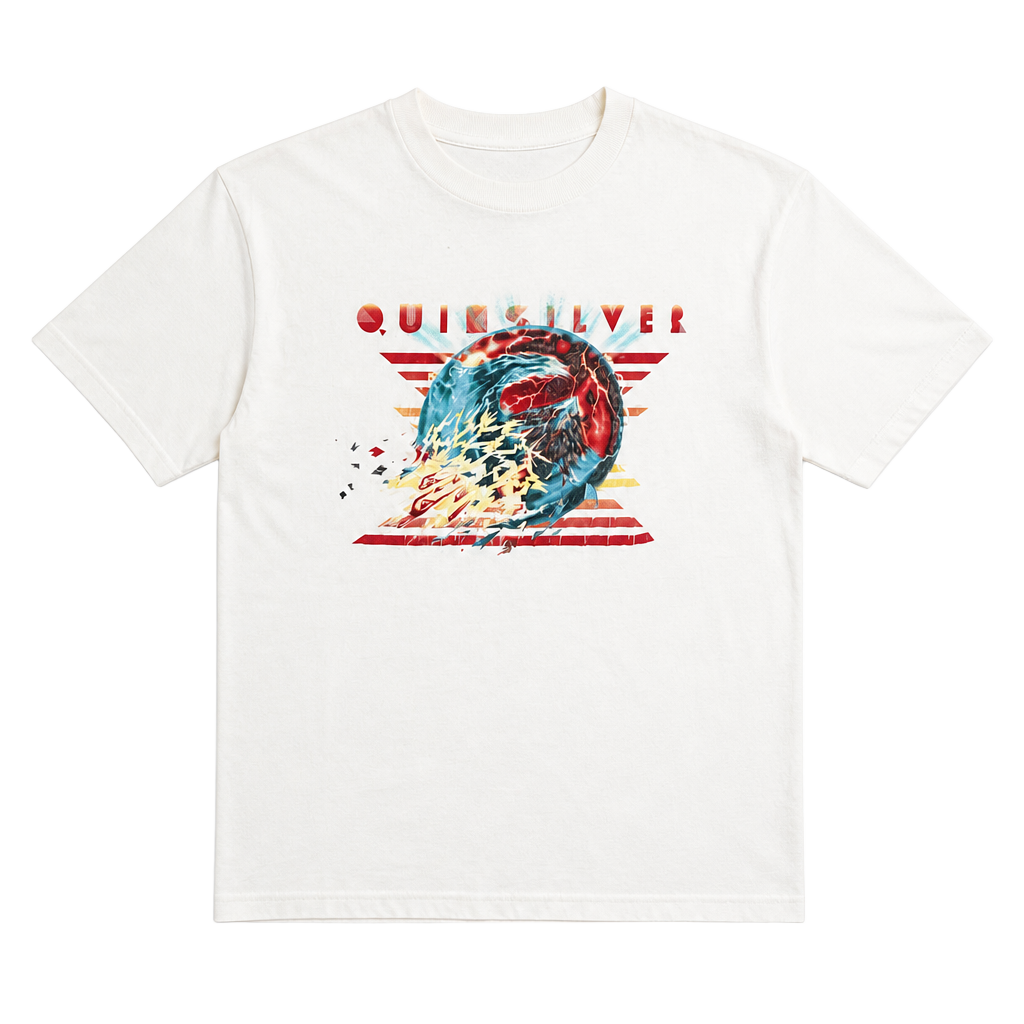 Vintage 90s Quiksilver Planet Earth Graphic T-Shirt White 1