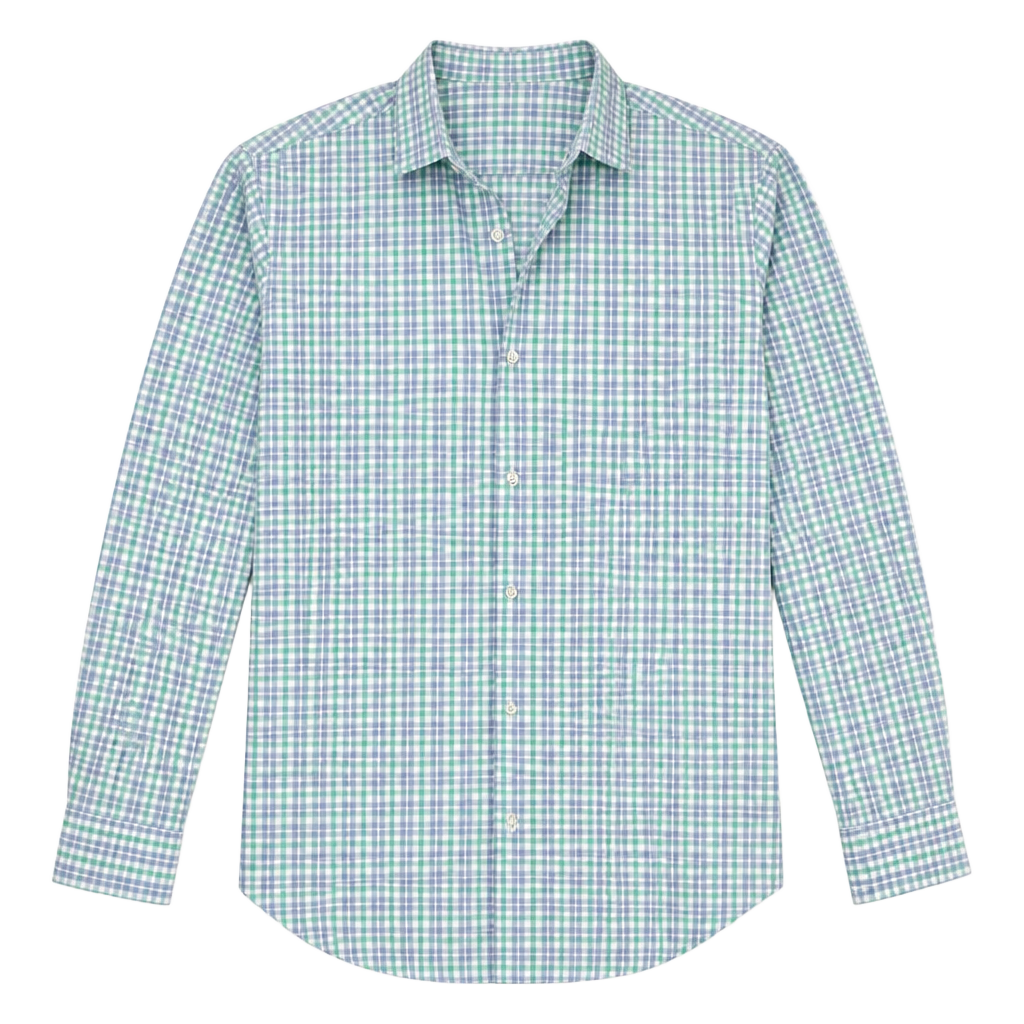 Mizzen+Main Leeward Trim Fit Performance Button Down Shirt in Blue and Green Check 1