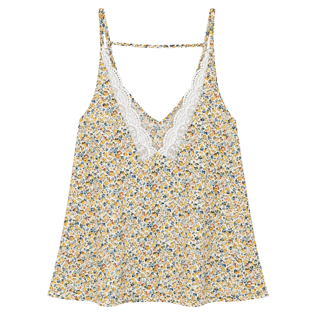 Versona Cami Top Floral Print Lace Trim V-Neck Spaghetti Strap 1