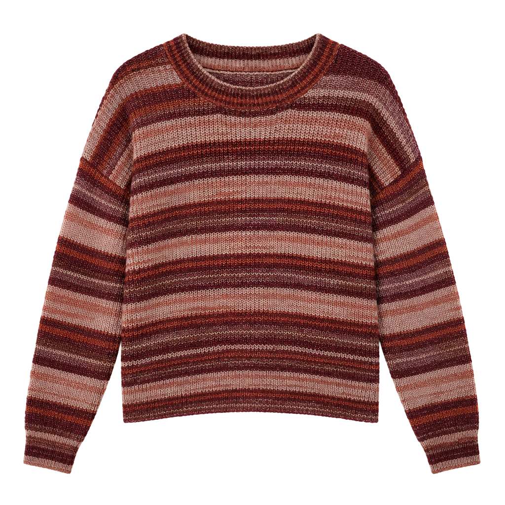 a.n.a Striped Knit Crewneck Sweater Maroon Pink 1