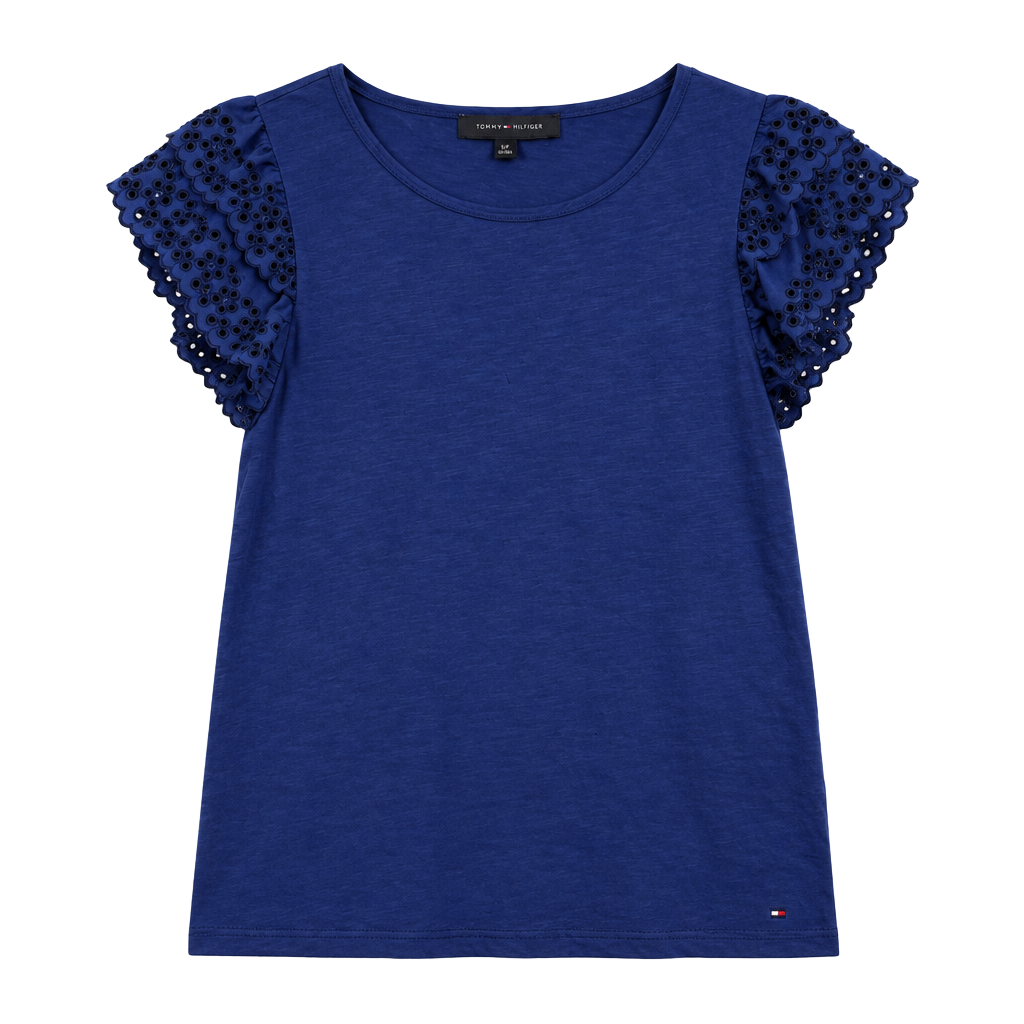 Tommy Hilfiger Eyelet Ruffle Sleeve Top Size S Blue 1