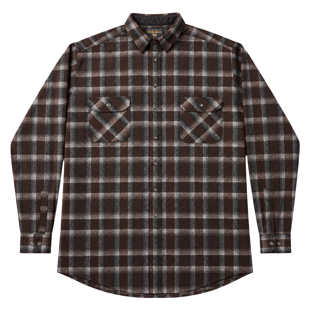 Woolrich Plaid Flannel Shirt XL Tall Brown Black Gray Wool Blend Long Sleeve 1