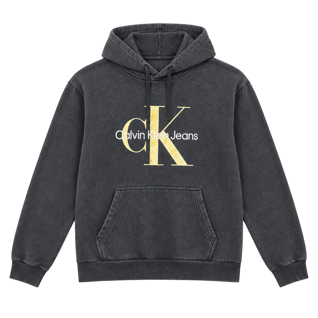 Calvin Klein Jeans Monogram Hoodie Size L Black Gold Logo 1