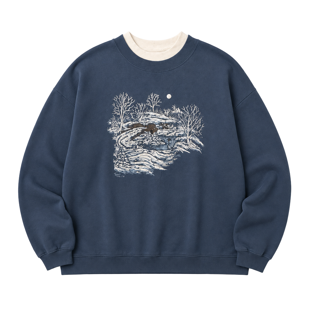 Pleasant Shade Vintage 90s Winter Scenic Sweatshirt Blue Mock Neck L 1