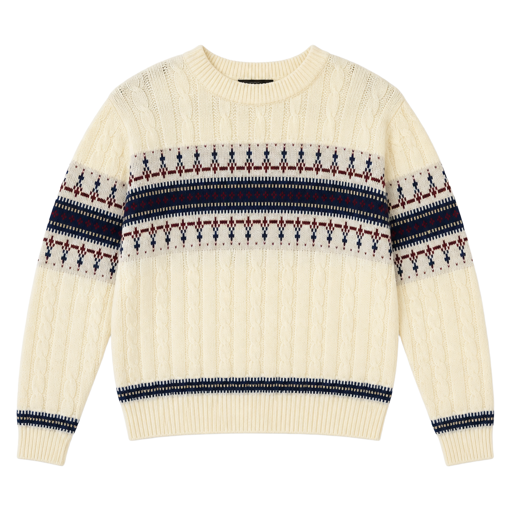 Van Heusen Sportswear Cable Knit Sweater Size L Cream Fair Isle 1