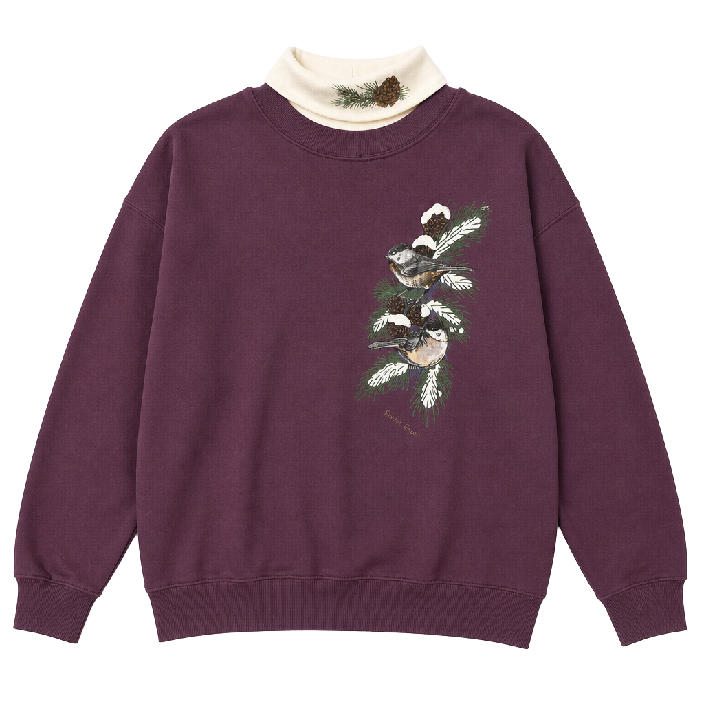 Morning Sun Vintage Bird Mock Neck Sweatshirt Purple Graphic 1